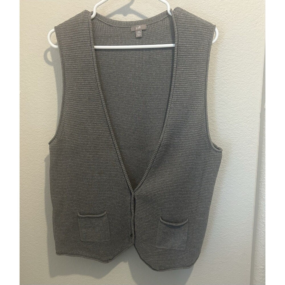 J. Jill 2XL Women Knit Gray Vest Sleeveless Sweater Button Up